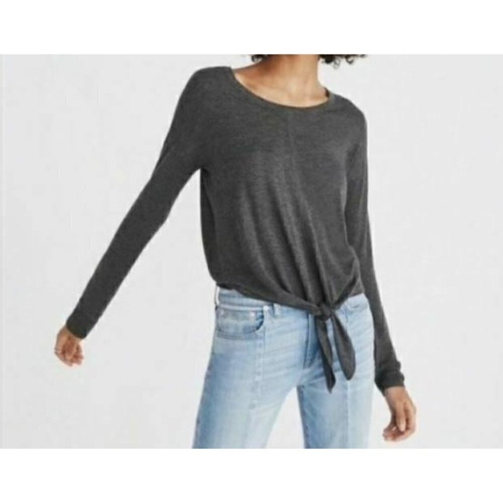 Madewell Womens Medium Gray Modern Tie Front Sweater Long Sleeves Boho